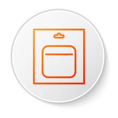 Paket simgesindeki turuncu çizgi pili beyaz arkaplanda izole edildi. Şimşek sembolü. Beyaz daire düğmesi. Vektör İllüstrasyonu