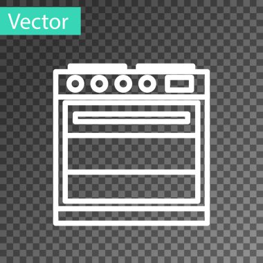 Beyaz çizgi fırın simgesi şeffaf arkaplanda izole edildi. Fırın tabelası. Vektör İllüstrasyonu
