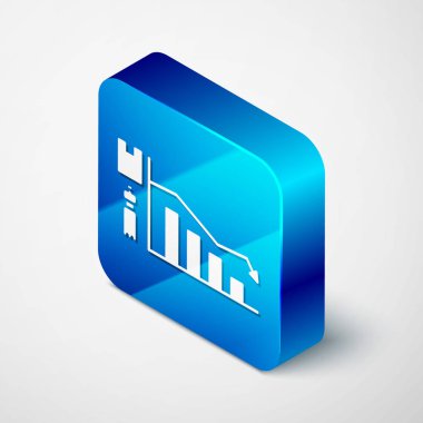 Isometric Ekoloji bilgi simgesi beyaz arkaplanda izole edildi. Mavi kare düğme. Vektör İllüstrasyonu