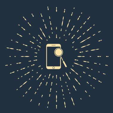 Mavi arkaplanda bej renkli cep telefonu tanılama simgesi izole edildi. Uygulama, servis, ayar seçenekleri, bakım, onarım, onarım. Soyut çember rastgele noktalar. Vektör İllüstrasyonu