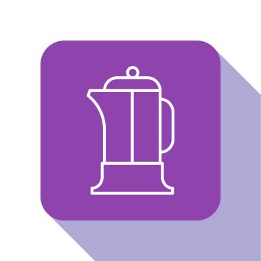 Beyaz çizgi Fransız basın simgesi beyaz arkaplanda izole edildi. Mor kare düğme. Vektör İllüstrasyonu