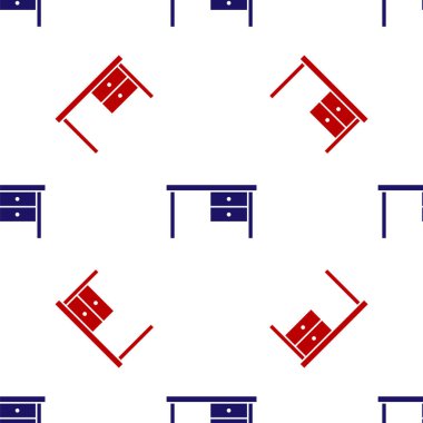 Blue and red Office desk icon isolated seamless pattern on white background.  Vector Illustration
