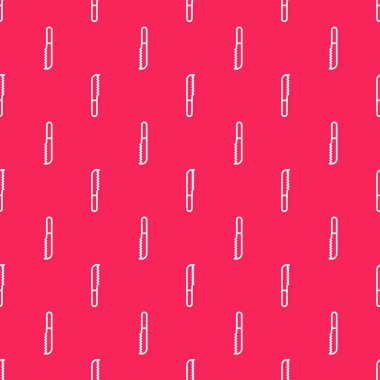 Beyaz çizgili ekmek bıçağı ikonu kırmızı arkaplanda kusursuz desen izole etti. Çatal bıçak sembolü. Vektör İllüstrasyonu