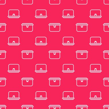 Beyaz çizgi beslenme çantası simgesi kırmızı arkaplanda izole edilmiş kusursuz desen. Vektör İllüstrasyonu