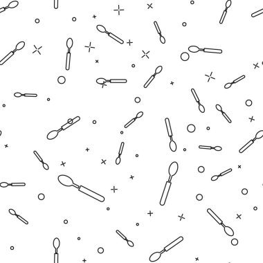 Siyah çizgi Kaşık simgesi beyaz arka plan üzerinde sorunsuz desen izole. Pişirme aleti. Çatal bıçak takımı işareti. Vektör İllüstrasyonu