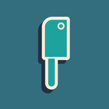 Yeşil Et helikopter simgesi mavi arka plan üzerinde izole. Et için mutfak bıçağı. Kasap bıçağı. Uzun gölge stili. Vektör İllüstrasyonu