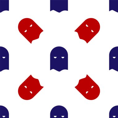 Mavi ve kırmızı İnfaz Maskesi simgesi beyaz arkaplandaki kusursuz deseni izole etti. Cellat, işkenceci, uygulayıcı, işkenceci, kasap, cellat ikonu. Vektör İllüstrasyonu