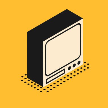 Sarı arkaplanda izole edilmiş Isometric Elektronik ölçekler simgesi. Ağırlık ölçüm aletleri. Vektör İllüstrasyonu