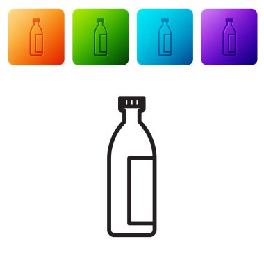 Beyaz arka planda siyah çizgi kremi ya da losyon kozmetik tüp ikonu izole edilmiş. Erkekler için vücut bakım ürünleri. Renkli kare düğmelerle simgeleri ayarla. Vektör İllüstrasyonu