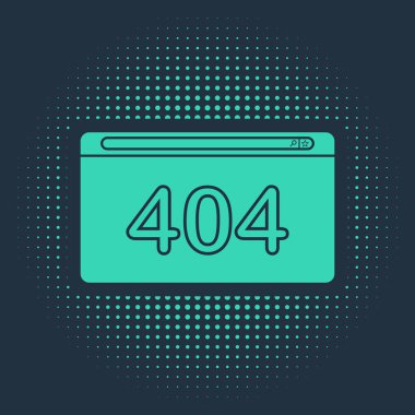 Mavi arkaplanda 404 hata simgesine sahip yeşil sayfa. Şablon sayfanın bulunmadığını bildiriyor. Soyut çember rastgele noktalar. Vektör İllüstrasyonu