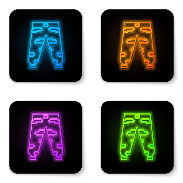Glowing Neon Camouflage Cargo Pants Icon Isolated White Background Black — Stock Vector