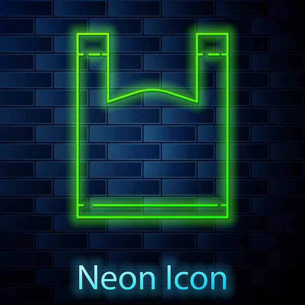 Glowing Neon Line Plastic Bag Icon Isolated Brick Wall Background — Stock vektor