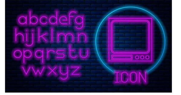 Ragyogó Neon Elektronikus Mérlegek Ikon Elszigetelt Téglafal Háttér Súlymérő Berendezés — Stock Vector