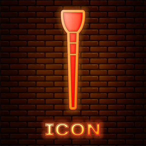 Glowing Neon Makeup Brush Icon Isolated Brick Wall Background Vector — Stock vektor