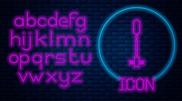 Gloeiende Neon Torch Vlam Pictogram Geïsoleerd Baksteen Muur Achtergrond Symbool — Stockvector