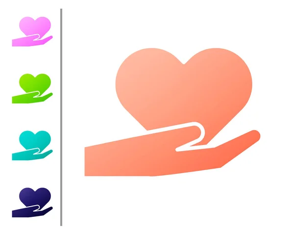 Coral Heart Hand Icon Isolated White Background Hand Giving Love — Stock Vector