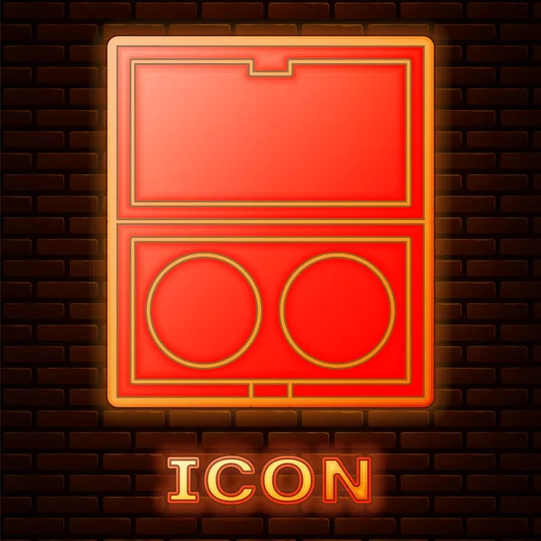 Glowing Neon Makeup Powder Mirror Icon Isolated Brick Wall Background — 스톡 벡터