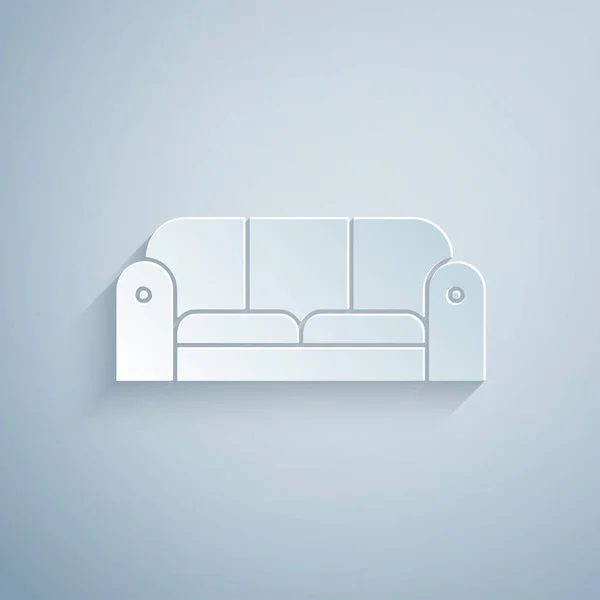 在灰色背景上隔离的剪纸 Sofa 纸艺术风格 矢量插图 — 图库矢量图片