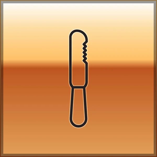 Black Line Disposable Plastic Knife Icon Isolated Gold Background Vector — 스톡 벡터