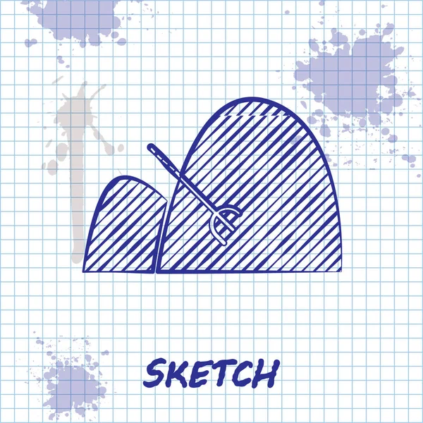 Sketch Line Bale Feno Rake Ícone Isolado Fundo Branco Ilustração —  Vetores de Stock