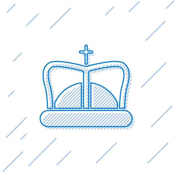 Blauwe Lijn King Kroon Pictogram Geïsoleerd Witte Achtergrond Vector Illustratie — Stockvector