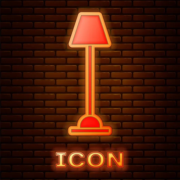 Gloeiende Neon Vloerlamp Pictogram Geïsoleerd Baksteen Muur Achtergrond Vector Illustratie — Stockvector