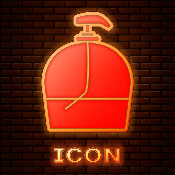 Glowing Neon Bottle Liquid Antibacterial Soap Dispenser Icon Isolated Brick — Stock Vector