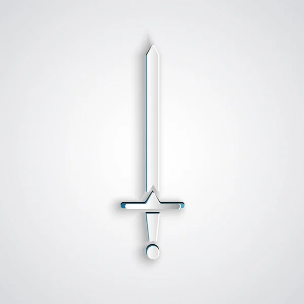 Paper Cut Medieval Sword Icon Isolated Grey Background Medieval Weapon — 스톡 벡터