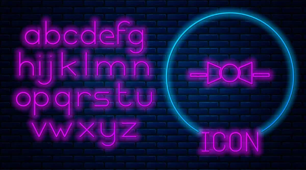 Leuchtende Neonfarbene Fliege Symbol Isoliert Auf Backsteinwand Hintergrund Neonlicht Alphabet — Stockvektor