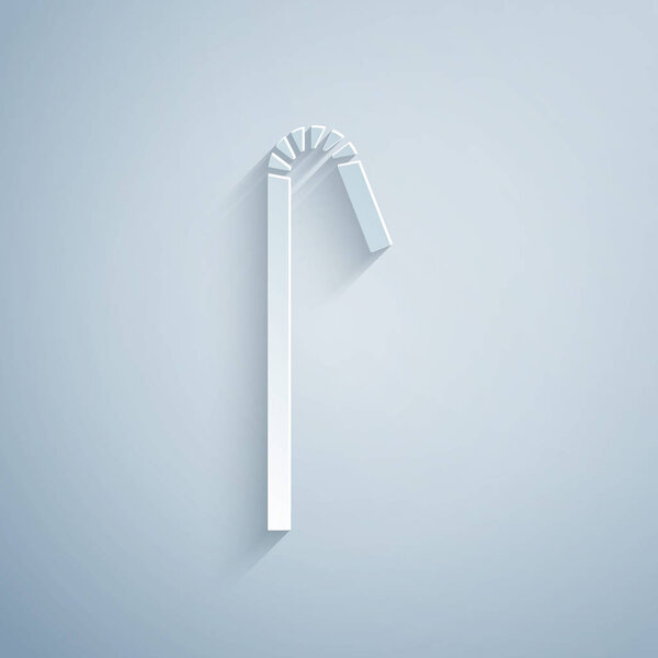 Paper cut Drinking plastic straw icon isolated on grey background. Paper art style. Vector Illustration