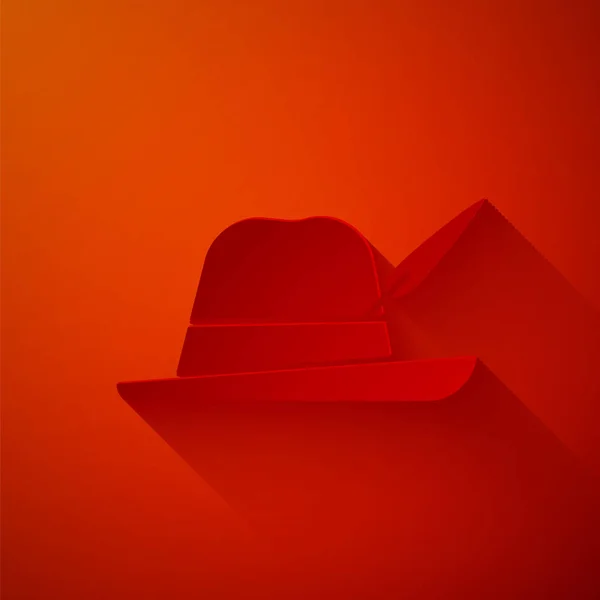 Χαρτί Περικοπή Oktoberfest Εικόνα Καπέλο Απομονώνονται Κόκκινο Φόντο Καπέλο Κυνηγού — Διανυσματικό Αρχείο