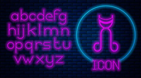 Gloeiende Neon Eyelash Krultang Pictogram Geïsoleerd Baksteen Muur Achtergrond Teken — Stockvector