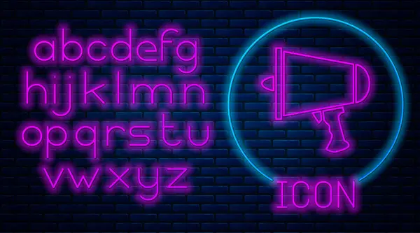 Ragyogó Neon Terjeszteni Szót Hangosbeszélő Ikon Elszigetelt Téglafal Háttér Neonfény — Stock Vector