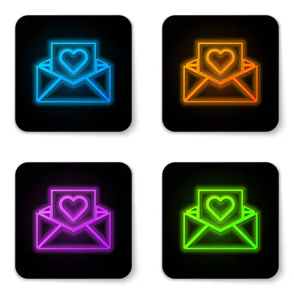 Glowing Neon Envelope Valentine Heart Icon Isolated White Background Message — 스톡 벡터