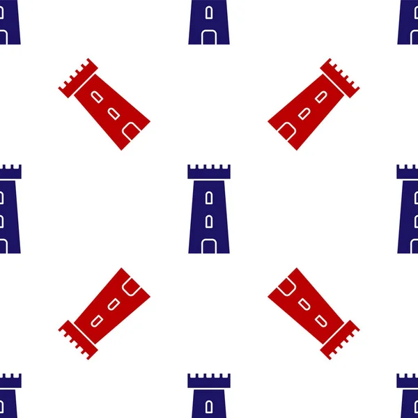 Icono Torre Castillo Azul Rojo Patrón Inconsútil Aislado Sobre Fondo — Archivo Imágenes Vectoriales