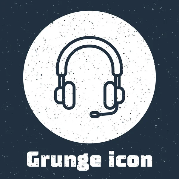 Icono Línea Grunge Auriculares Aislados Sobre Fondo Gris Auriculares Concepto — Vector de stock