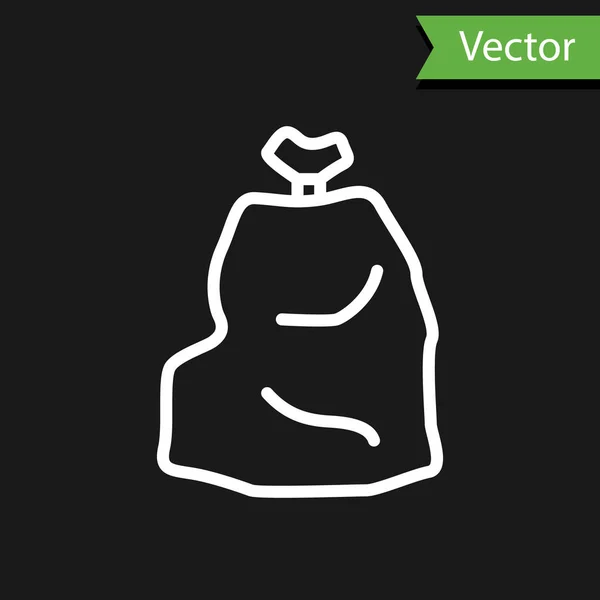 Línea Blanca Icono Bolsa Basura Aislada Sobre Fondo Negro Ilustración — Vector de stock