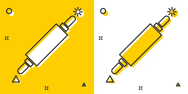 Icono Rodillo Negro Aislado Sobre Fondo Amarillo Blanco Formas Dinámicas — Vector de stock