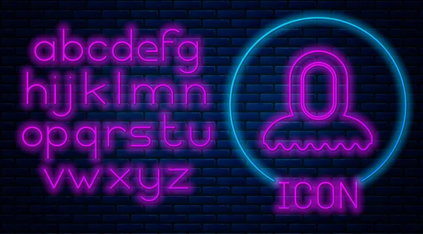 Gloeiende Neon Middeleeuwse Kap Icoon Geïsoleerd Bakstenen Muur Achtergrond Een — Stockvector