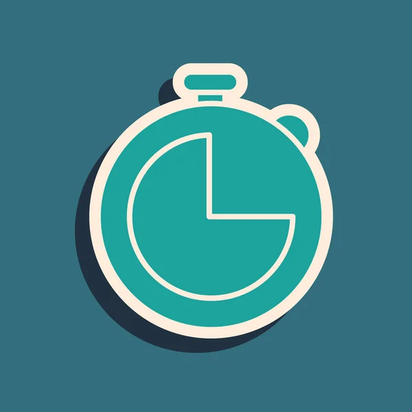 Green Kitchen Timer Icoon Geïsoleerd Blauwe Achtergrond Kookgerei Lange Schaduw — Stockvector