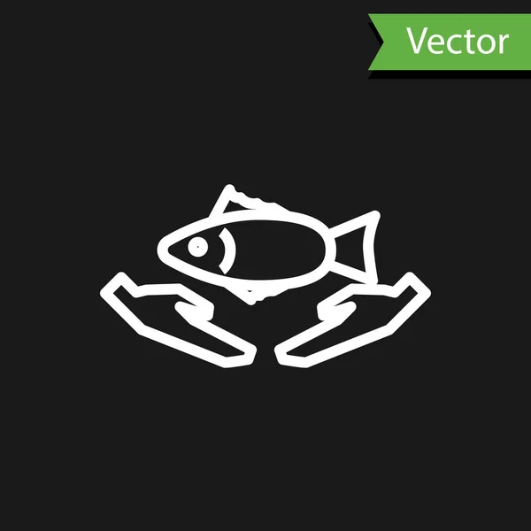 Linha Branca Ícone Cuidados Peixe Isolado Fundo Preto Ilustração Vetorial — Vetor de Stock