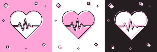 Set Heart Rate Icon Isolated Pink White Black Background Heartbeat — Stock Vector