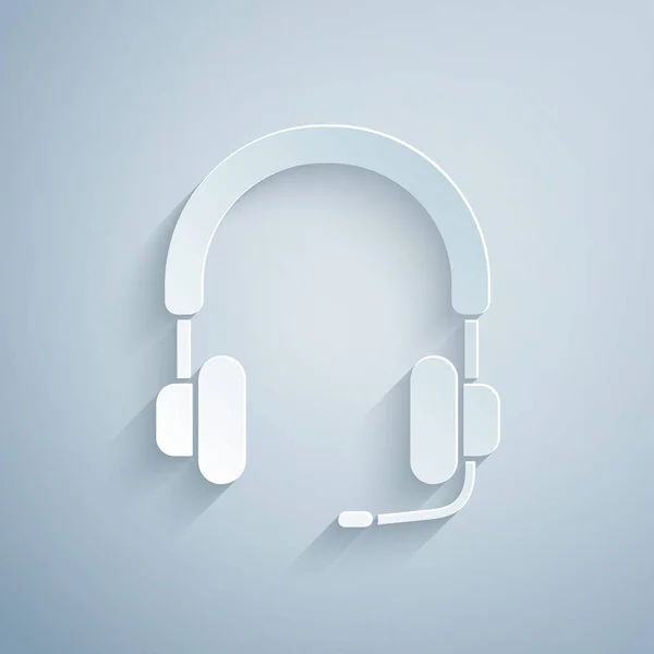 Paper Cut Headphones Icon Isolated Grey Background Earphones Concept Listening — Stock Vector