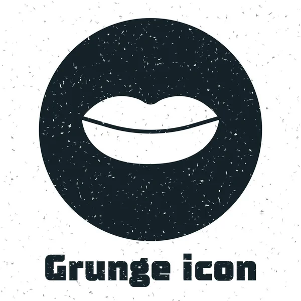 Grunge Smiling Lips Icon Isolated White Background Smile Symbol Vector — Stock Vector