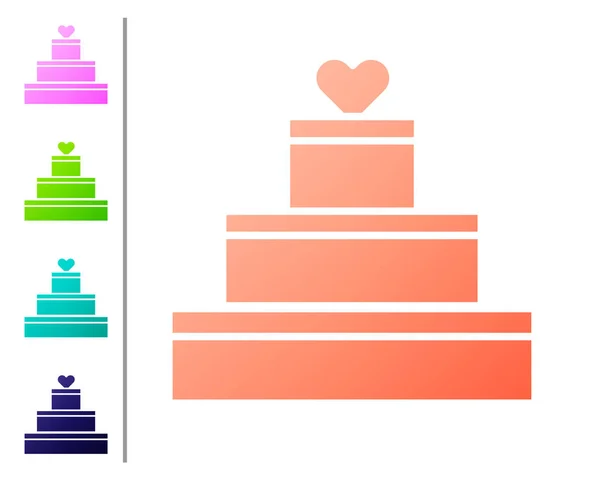 Coral Wedding Cake Heart Icon Isolated White Background Valentines Day — 스톡 벡터