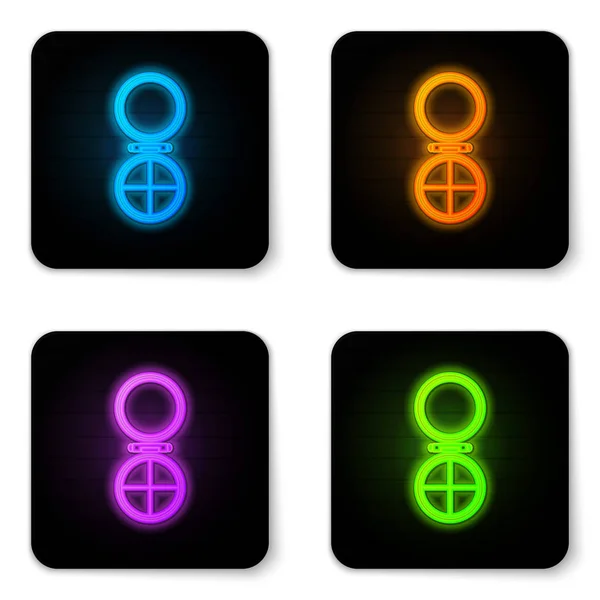 Glowing Neon Makeup Powder Mirror Icon Isolated White Background Black — Stock Vector