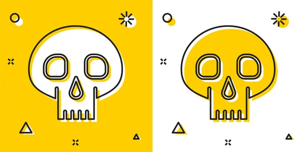 Icono Black Skull Aislado Sobre Fondo Amarillo Blanco Formas Dinámicas — Vector de stock