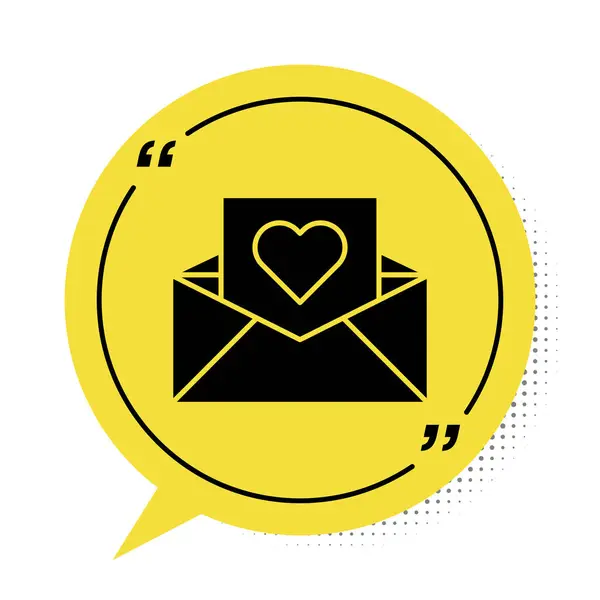 Black Envelope Valentine Heart Icon Isolated White Background Message Love — 스톡 벡터