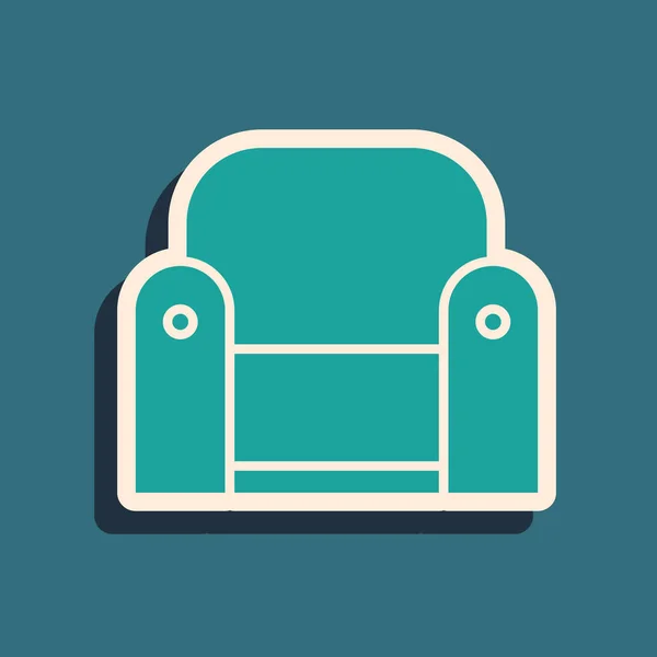 Green Armchair Icon Isolated Blue Background Long Shadow Style Vector — 스톡 벡터