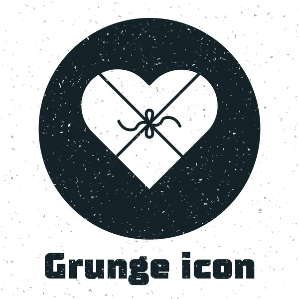 Grunge Candy Forma Corazón Caja Arco Icono Aislado Sobre Fondo — Archivo Imágenes Vectoriales